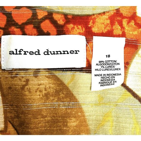 Alfred Dunner Women Shirt Top Sz 18 Button Front Tropical Tan Rust Gold Threads - Picture 5 of 15